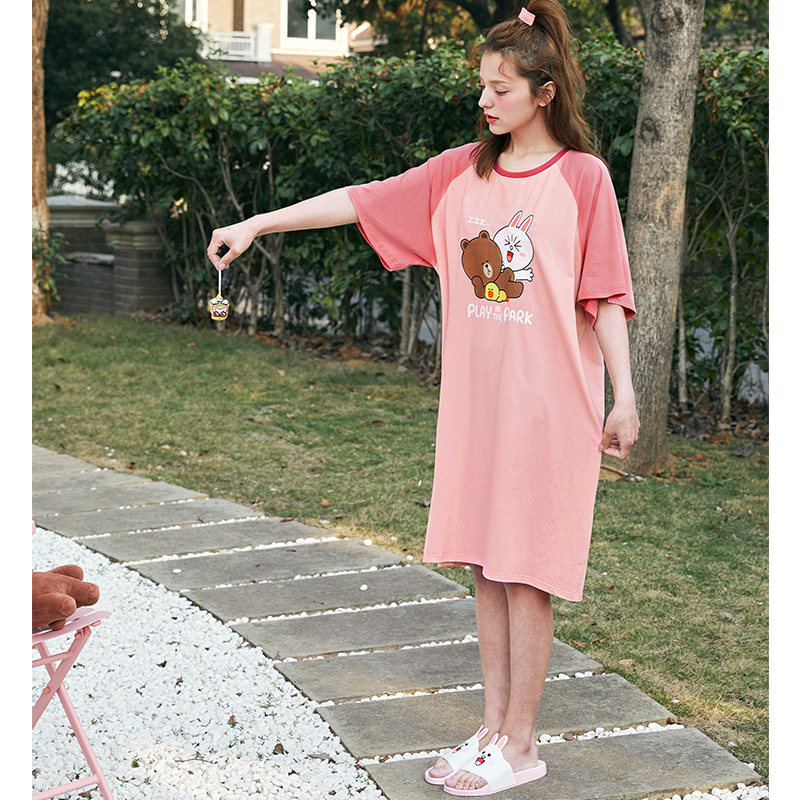 芬腾韩国布朗熊夏季短袖睡裙连衣裙 芬腾outlets店睡裙