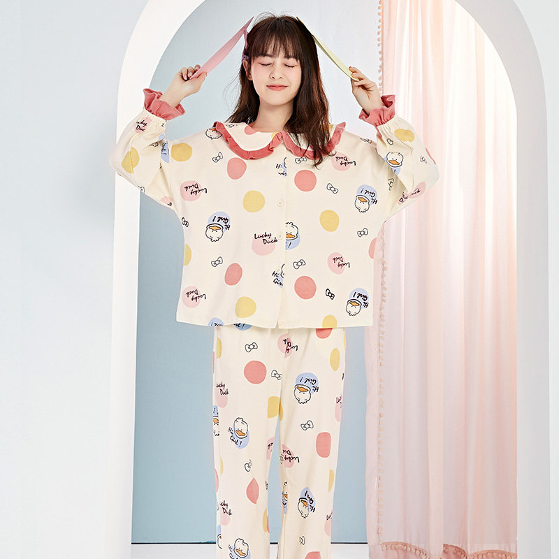 芬腾春秋长袖纯棉开衫韩版可爱睡衣 芬腾outlets店睡衣/家居服套装