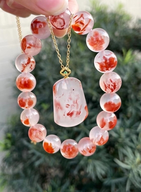 南红玛瑙手串冰飘手链无事牌高冰底起荧光 鸽血红晶莹剔透无杂