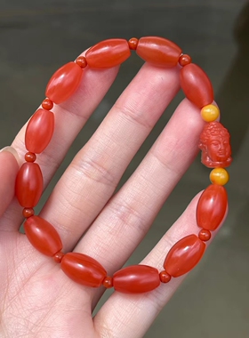 捡漏天然红玛瑙转运珠单圈手链 男女款红绳手串 玛瑙红色手串