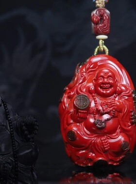 凉山保山南红锦红色观音菩萨挂件立体圆雕男女款随型独籽料黄绿皮