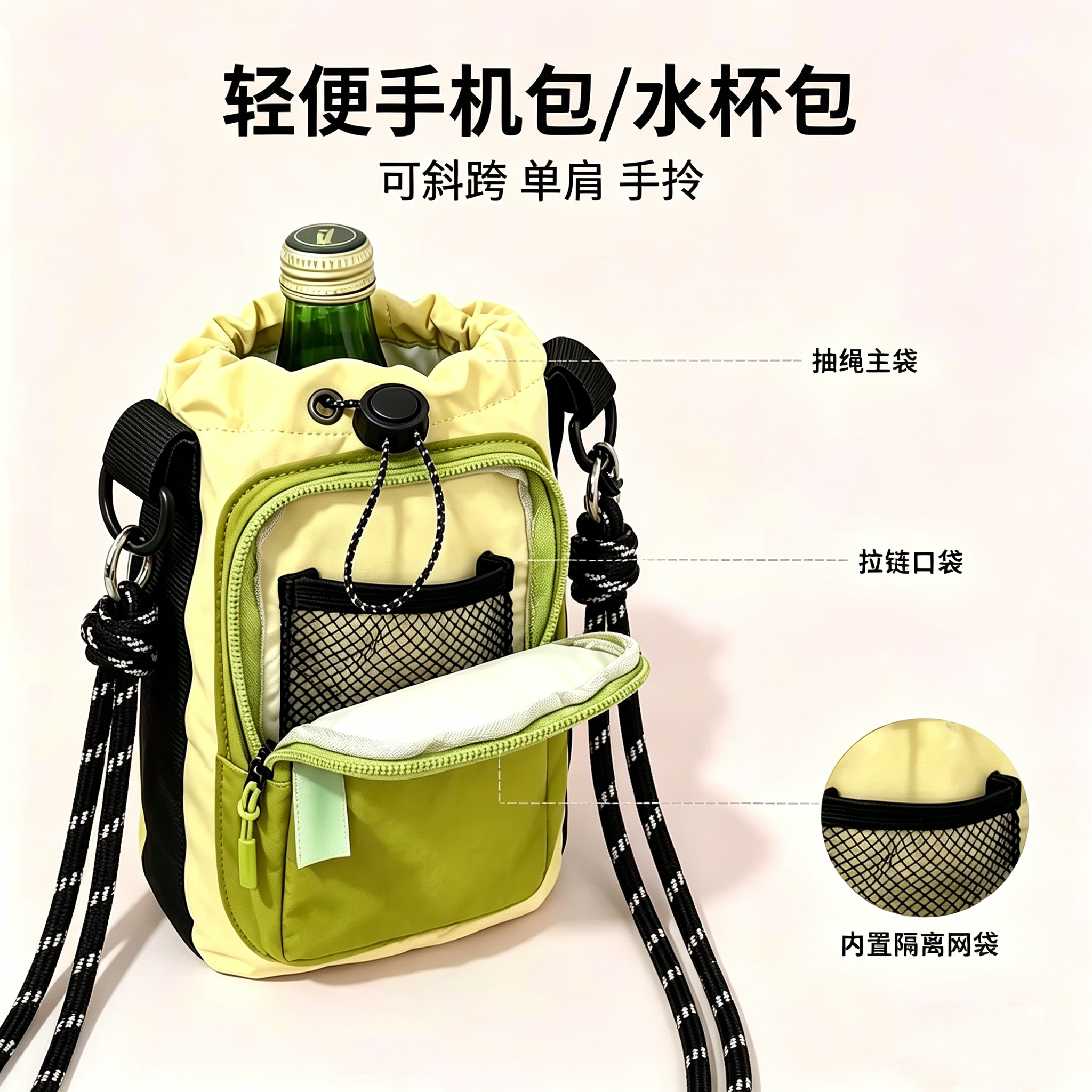Walking bag tool crossbody small bag trendy mobile phone bag male and female students travel outdoor sports lightweight water cup bag