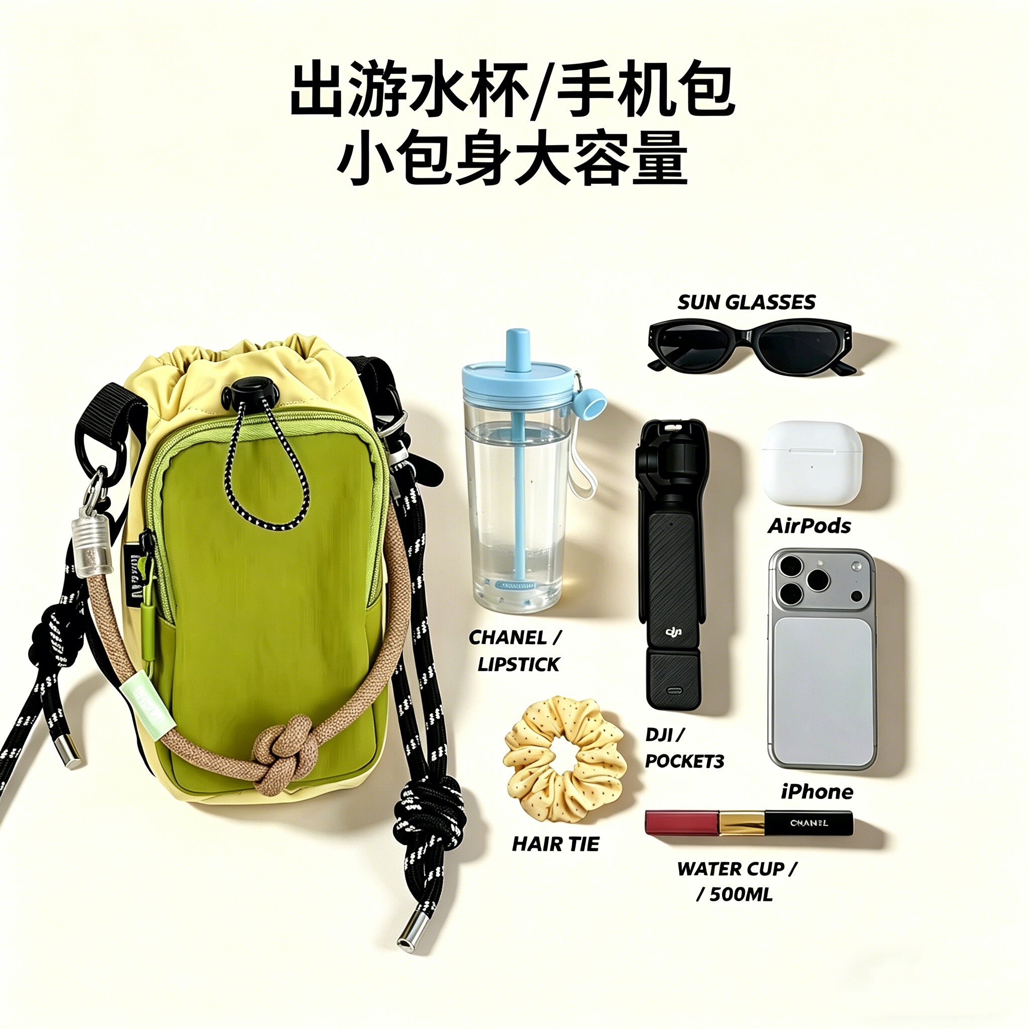 Walking bag tool crossbody small bag trendy mobile phone bag male and female students travel outdoor sports lightweight water cup bag