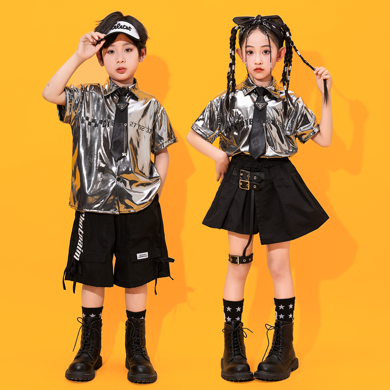儿童街舞潮服男童科技感啦啦队女童爵士表演小学生运动会合唱服装 - 图3