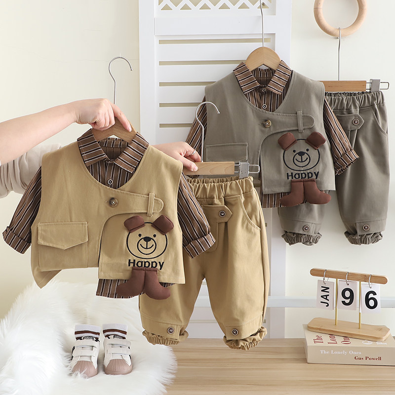 男童秋装套装儿童秋季工装衬衫三件套男孩春秋款衣服一岁宝宝外套,淘宝优惠券,粉丝福利购,淘宝优惠卷