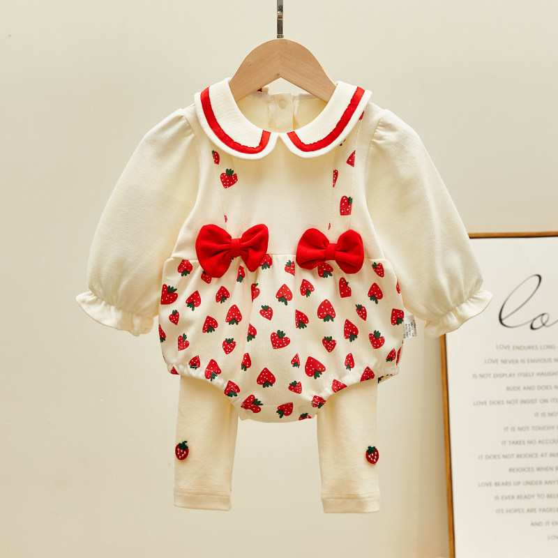 网红新生婴儿衣服春装女宝宝哈衣 德比球球连身衣/爬服/哈衣
