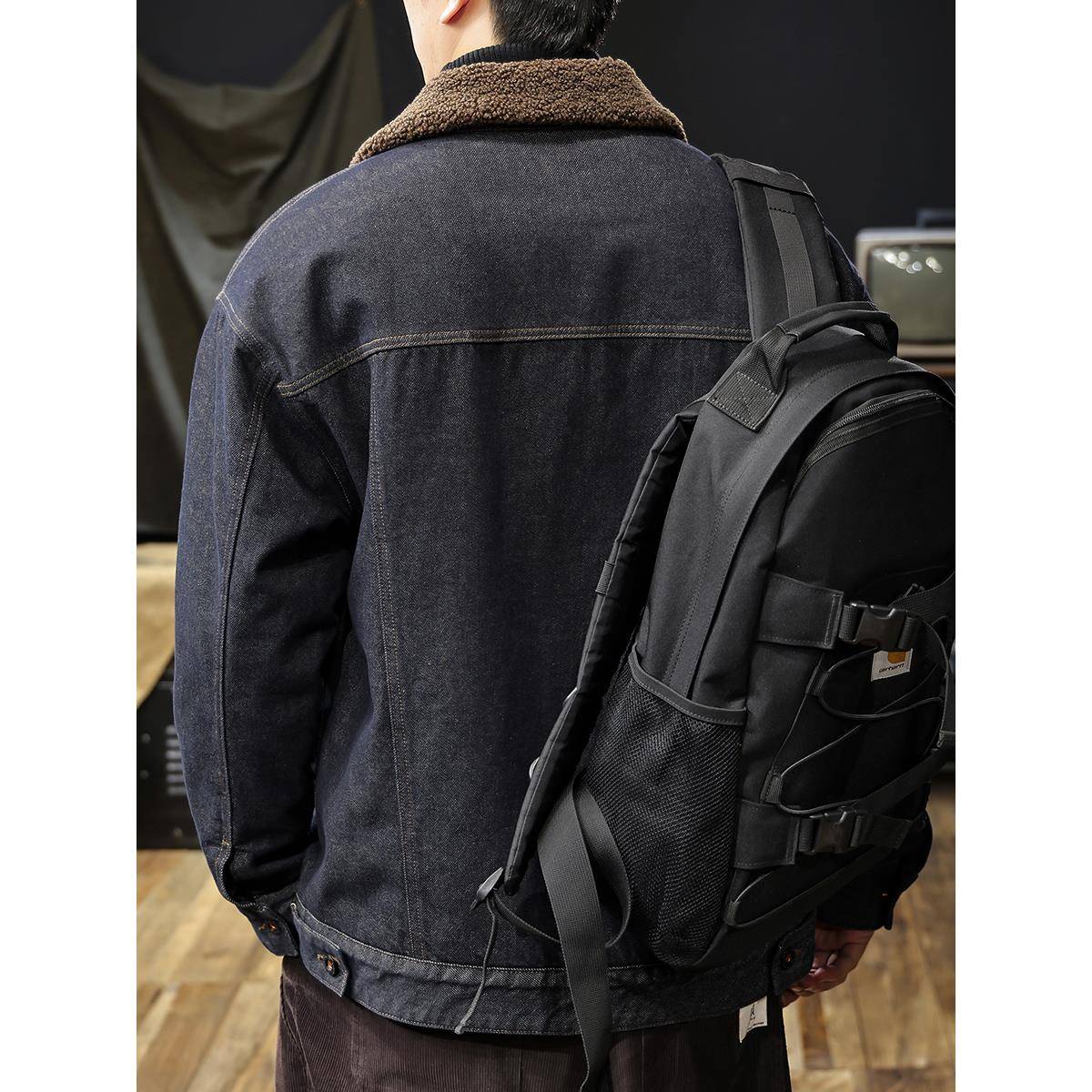 羊羔绒牛仔男士外套秋冬季2025新款加绒加厚保暖棉服美式宽松夹克 - 图2