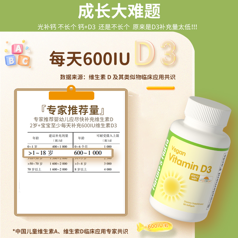 莱思纽卡600iu纯植物D3软胶囊婴幼儿婴儿童宝宝维生素vd3滴剂补钙