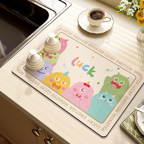 厨房台面沥水垫硅藻泥吸水垫餐具碗盘餐垫免洗防烫茶台吧台垫子 - 图0