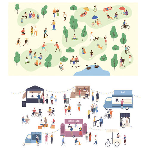建筑景观室内插画风扁平化可爱配景人物动物场景矢量ps效果图素材 - 图3