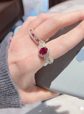 红锆石丝带小众蝴蝶结戒指优雅