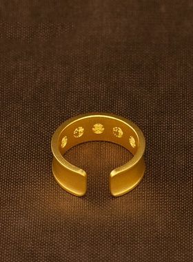 福瑞连绵戒指开口戒吉祥如意平安如意古法金色2024新款高级感设计