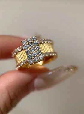 轻奢法式复古古典主义高级栏栅排钻戒指独特小众设计感精致食指戒