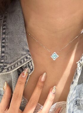 轻奢高级感帕拉伊巴双生四叶草项链可拆卸设计精致时尚简约锁骨链