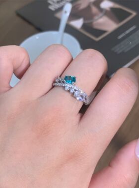 帕拉伊巴双生石星轨戒指女小众设计感镶钻指环开口气质轻奢