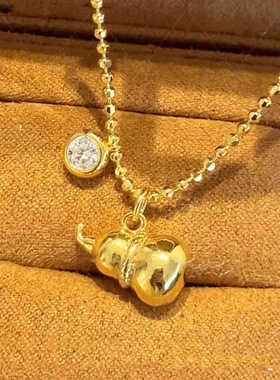 新中式国风圆形点钻葫芦吊坠项链精致小众设计感轻奢气质女锁骨链