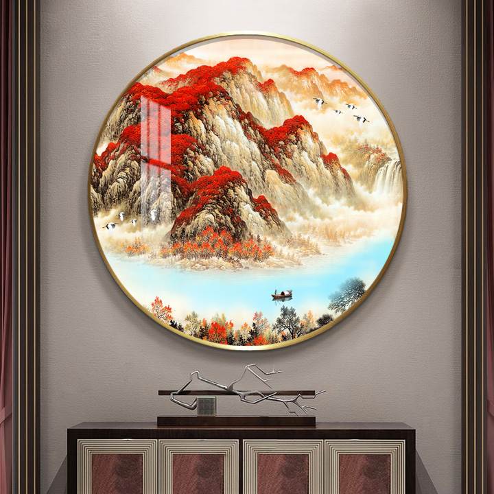 玄关装饰画圆形新中式入户进门走廊墙壁画客厅玄幻山水画风景挂画 - 图0