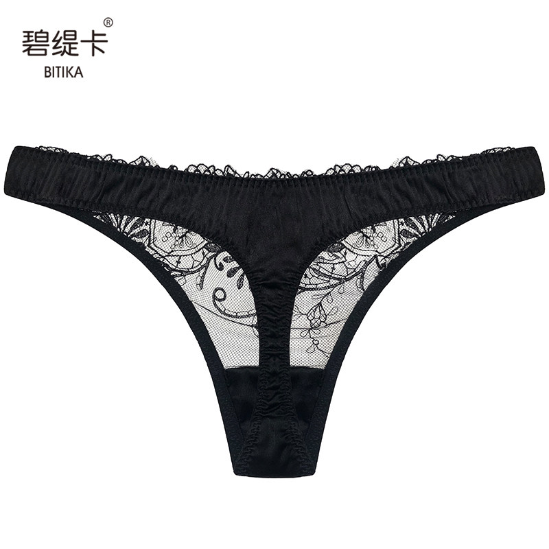 碧缇卡内裤女桑蚕丝丁字裤性感蕾丝镂空透明情调低腰薄款裤头秋冬,淘宝优惠券,粉丝福利购,淘宝优惠卷