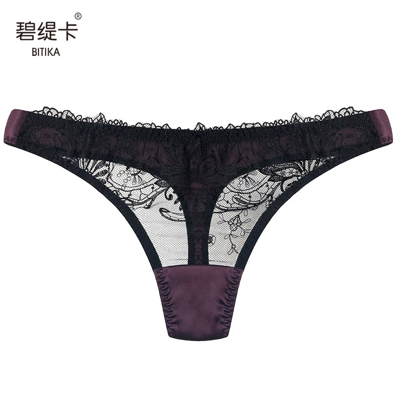 碧缇卡内裤女桑蚕丝丁字裤性感蕾丝镂空透明情调低腰薄款裤头秋冬,淘宝优惠券,粉丝福利购,淘宝优惠卷