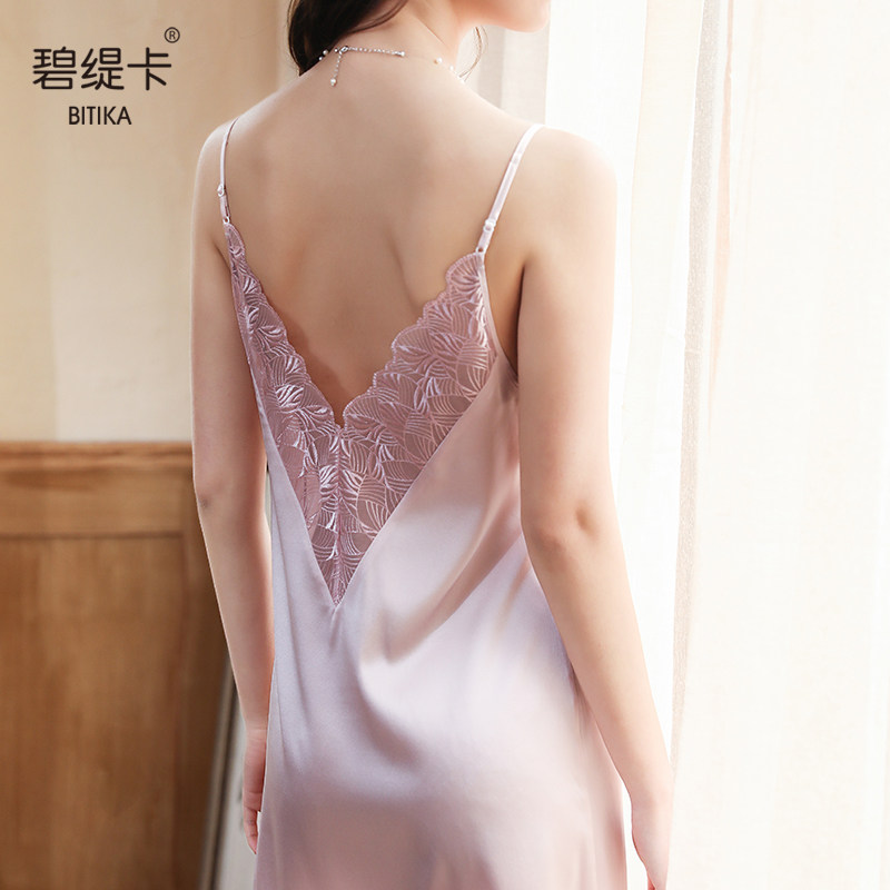 桑蚕丝性感甜美情调春夏蕾丝睡裙 碧缇卡睡裙