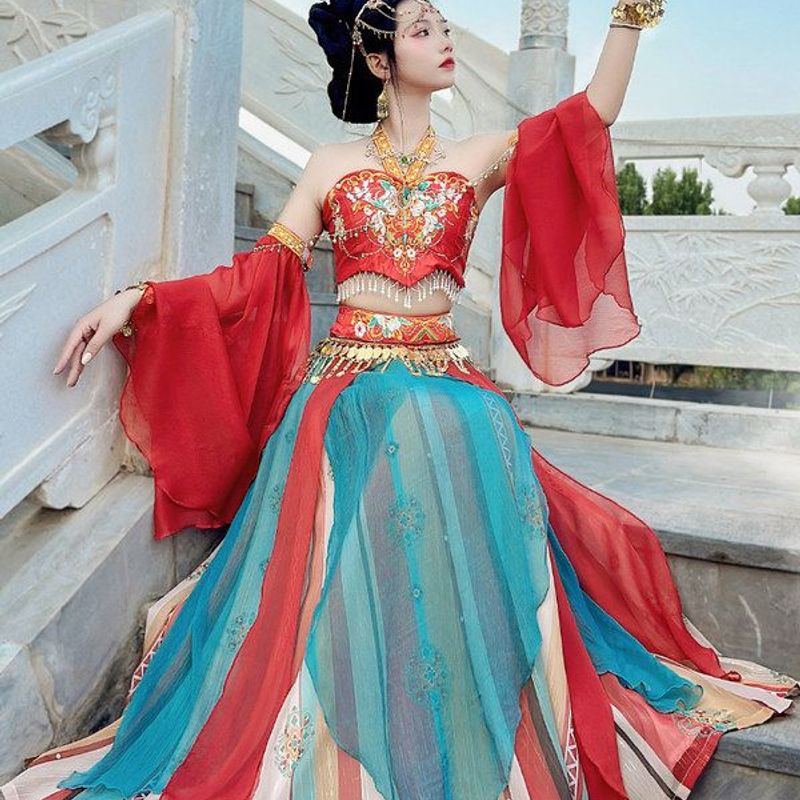 新款原创敦煌异域风汉服天竺少女西域女神汉元素改良古装全套夏季 - 图1