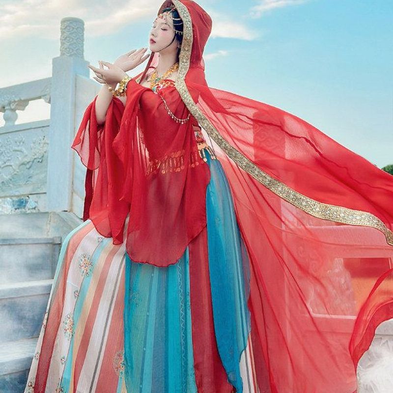 新款原创敦煌异域风汉服天竺少女西域女神汉元素改良古装全套夏季 - 图2