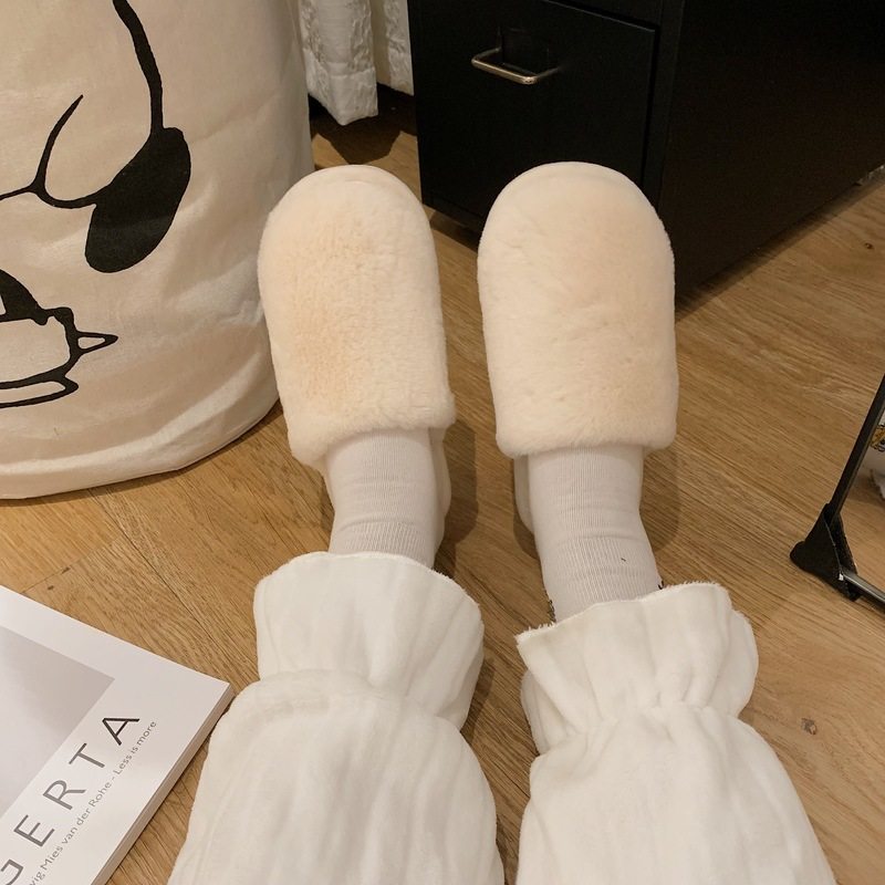 毛毛拖鞋女韩版时尚秋冬居家新款纯色简约平底保暖防滑毛绒棉拖鞋,淘宝优惠券,粉丝福利购,淘宝优惠卷