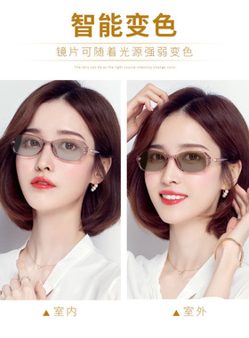 小框变色偏光太阳镜女复古优雅