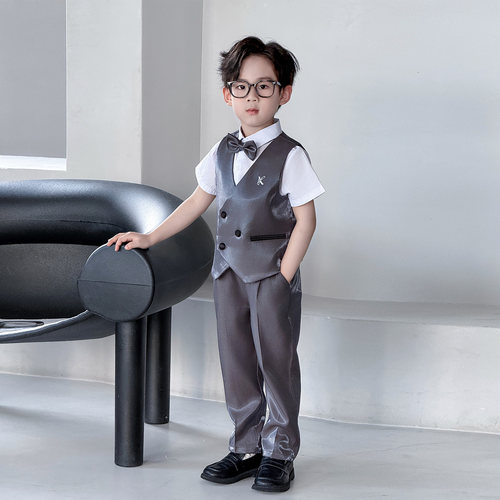 儿童礼服男童英伦风小西装夏婚礼花童小主持人表演服男童钢琴演出 - 图3