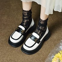 Thick Bottom Lefu Shoes Women Fall 2023 new French style Inn Wind white pine pastry retro soft bottom small leather shoes Single shoe