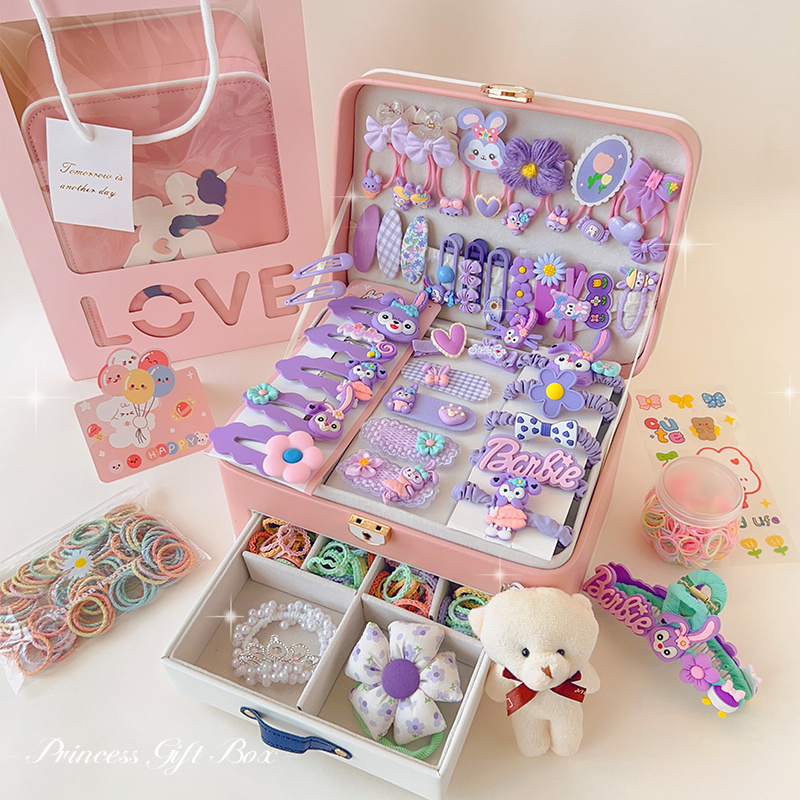 高端儿童发饰礼盒套装女孩头饰公主首饰盒小朋友精致生日礼物女童 - 图2