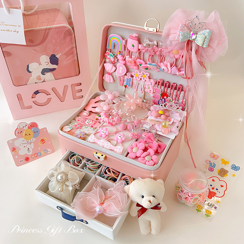 高端儿童发饰礼盒套装女孩头饰公主首饰盒小朋友精致生日礼物女童 - 图0