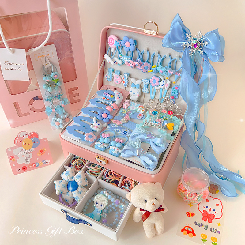 高端儿童发饰礼盒套装女孩头饰公主首饰盒小朋友精致生日礼物女童 - 图1