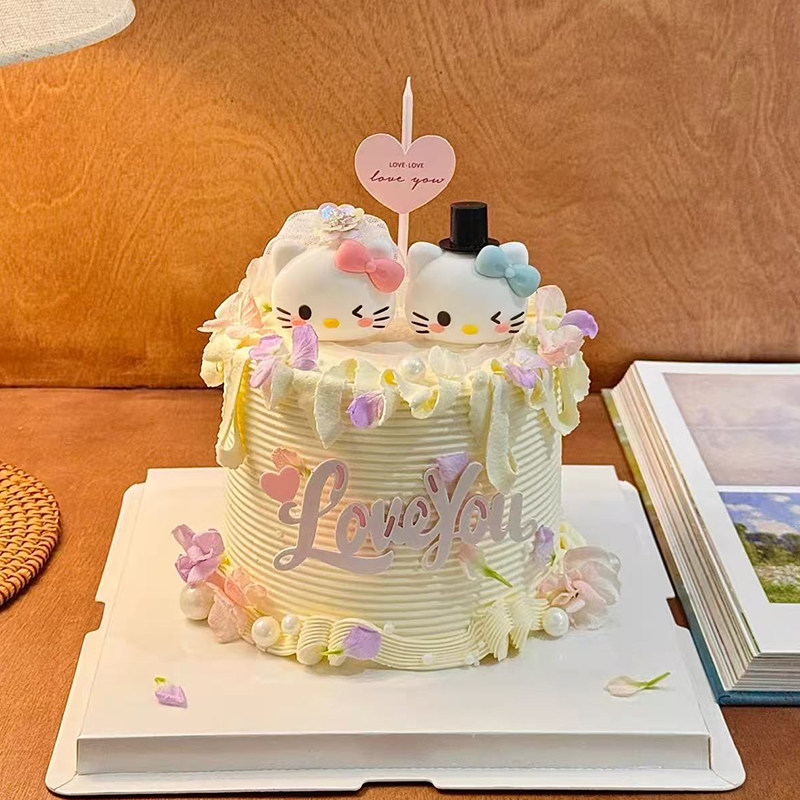 214情人节头纱西服帽情侣KT猫蛋糕装饰摆件loveyou亚克力烘焙装扮,淘宝优惠券,粉丝福利购,淘宝优惠卷