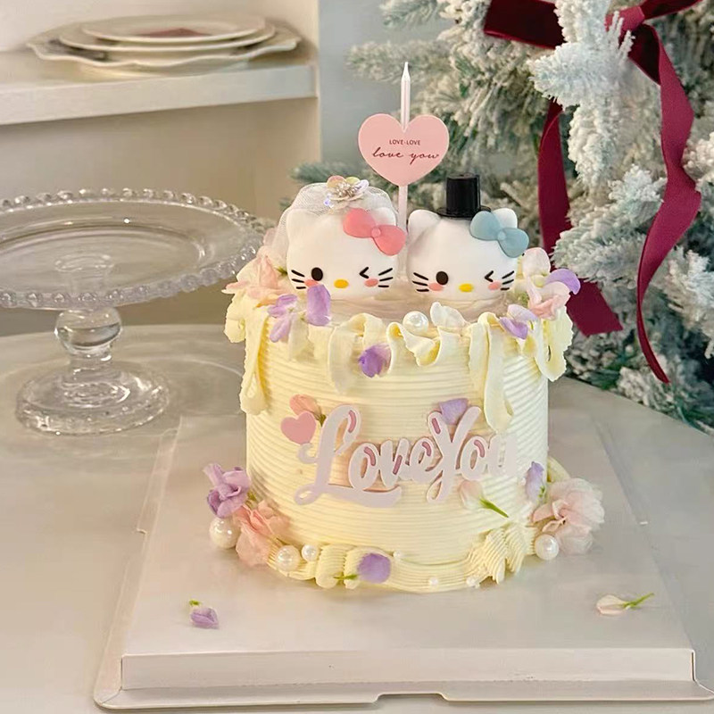 214情人节头纱西服帽情侣KT猫蛋糕装饰摆件loveyou亚克力烘焙装扮,淘宝优惠券,粉丝福利购,淘宝优惠卷