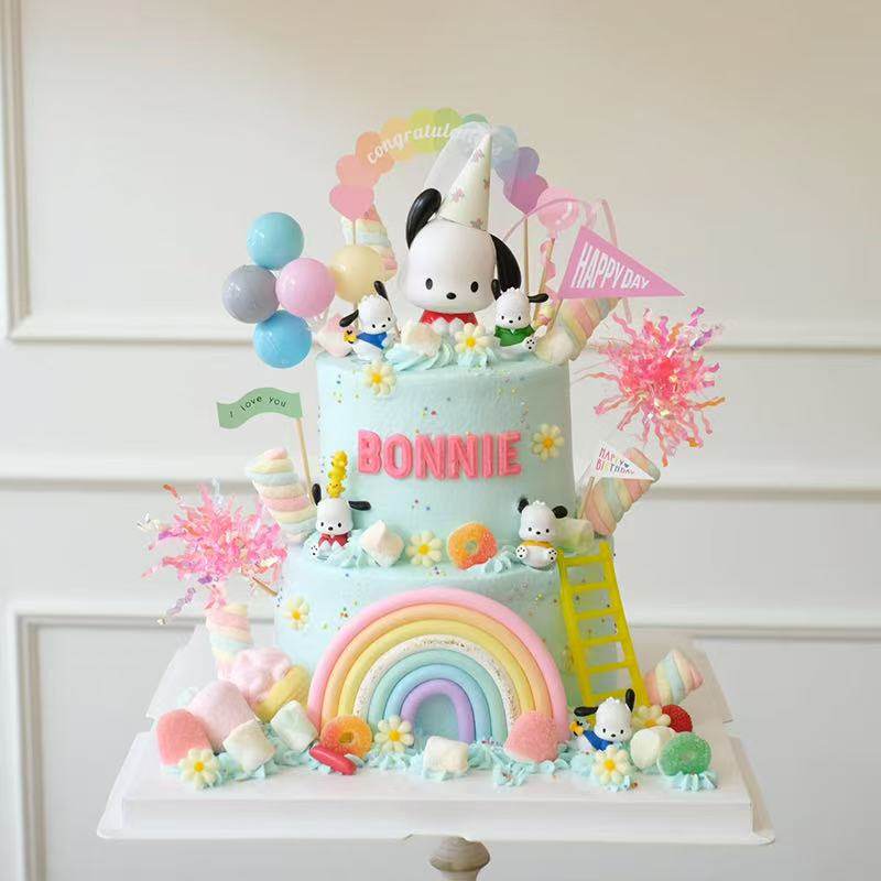 网红三丽鸥可爱帕恰狗蛋糕装饰摆件彩虹气球儿童生日烘焙装扮插件,淘宝优惠券,粉丝福利购,淘宝优惠卷