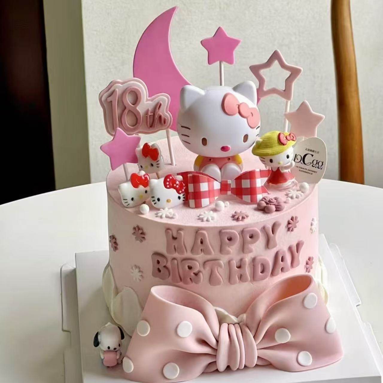 网红蝴蝶结KT猫蛋糕装饰摆件儿童女孩宝宝生日蛋糕烘焙甜品插件,淘宝优惠券,粉丝福利购,淘宝优惠卷