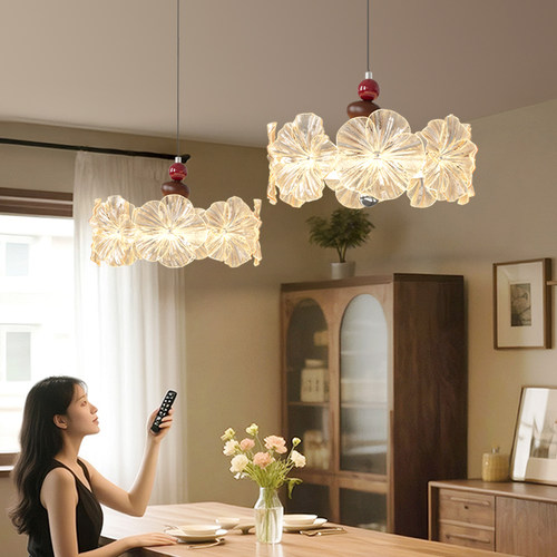 法式中古玻璃花朵卧室吸顶灯复古创意轻奢高级感半吊房间护眼灯具 - 图2