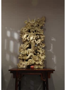 木雕风水摆件客厅玄关供奉工艺品