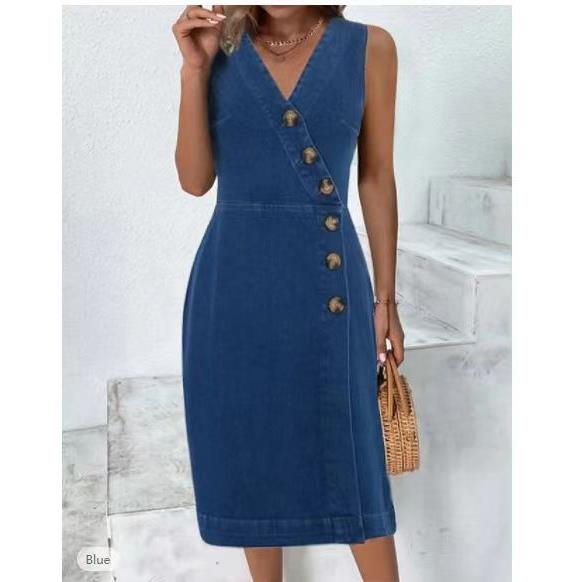 Women's sleeveless denim skirt thin dress for women - 图2