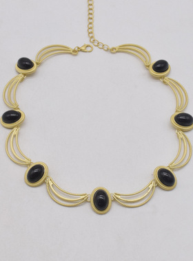 中古金属项链女轻奢小众宫廷风复古黑色宝石锁骨链高级感颈链配饰