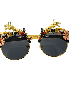 欧美潮款2018巴洛克金属花朵大墨镜耳环夸张女士花朵太阳镜眼镜
