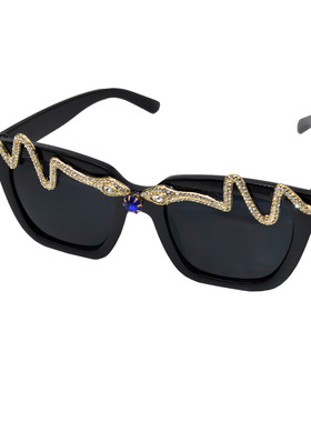 个性黑色方框镶钻蛇墨镜女嘻哈防晒防紫外线眼镜网红款偏光太阳镜