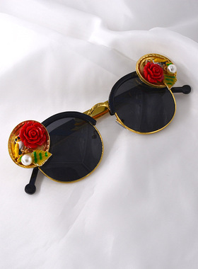 网红墨镜女潮2020新款时尚夸张大框镶嵌珍珠绿水钻眼镜女士太阳镜