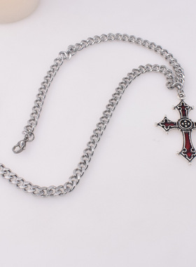 复古设计感网红潮流项链女红十字架吊坠锁骨链时尚个性嘻哈毛衣链