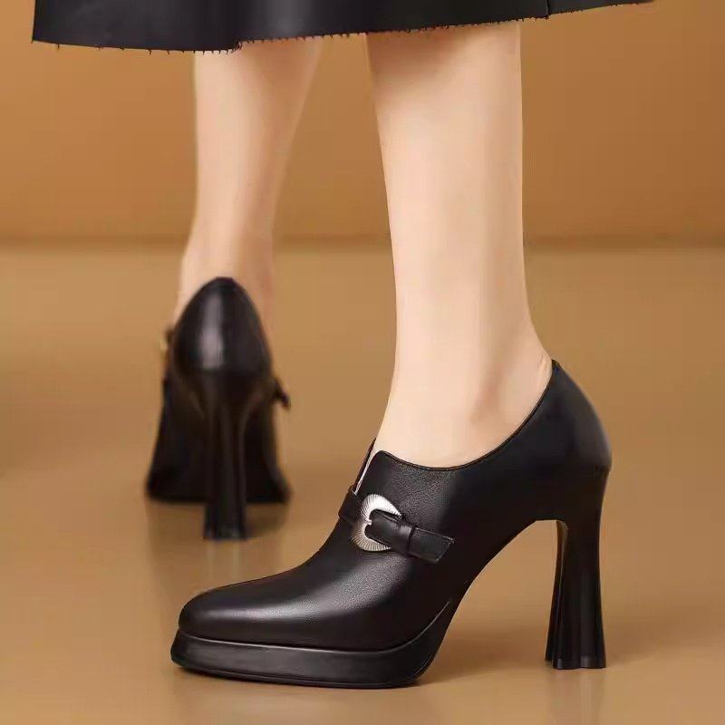 英伦风尖头深口单鞋女2026新款春季防水台粗跟软皮黑色百搭高跟鞋,淘宝优惠券,粉丝福利购,淘宝优惠卷