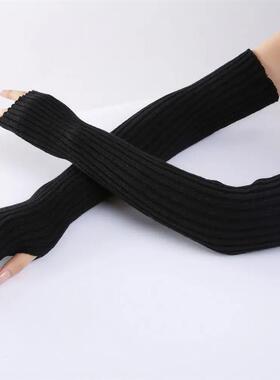 Women Knitted Arm Warmers Long Fingerless Gloves Winter Goth