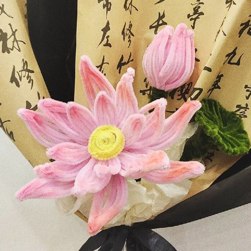 荷花扭扭棒花束编织材料包全套荷叶花苞手工diy浅粉白色毛根幼儿园向日葵扭扭花加密妞妞棒女孩礼物饰品批发 - 图1