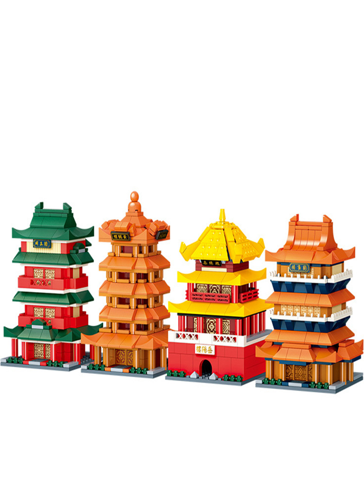 中国四大名楼滕王阁积木男孩拼装古风街景传统建筑岳阳楼模型玩具 - 图0
