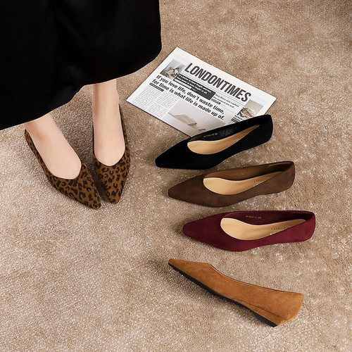 新品3683-15欧美风尖头舒适坡跟鞋绒面浅口低跟女鞋豹纹一脚蹬单 - 图2